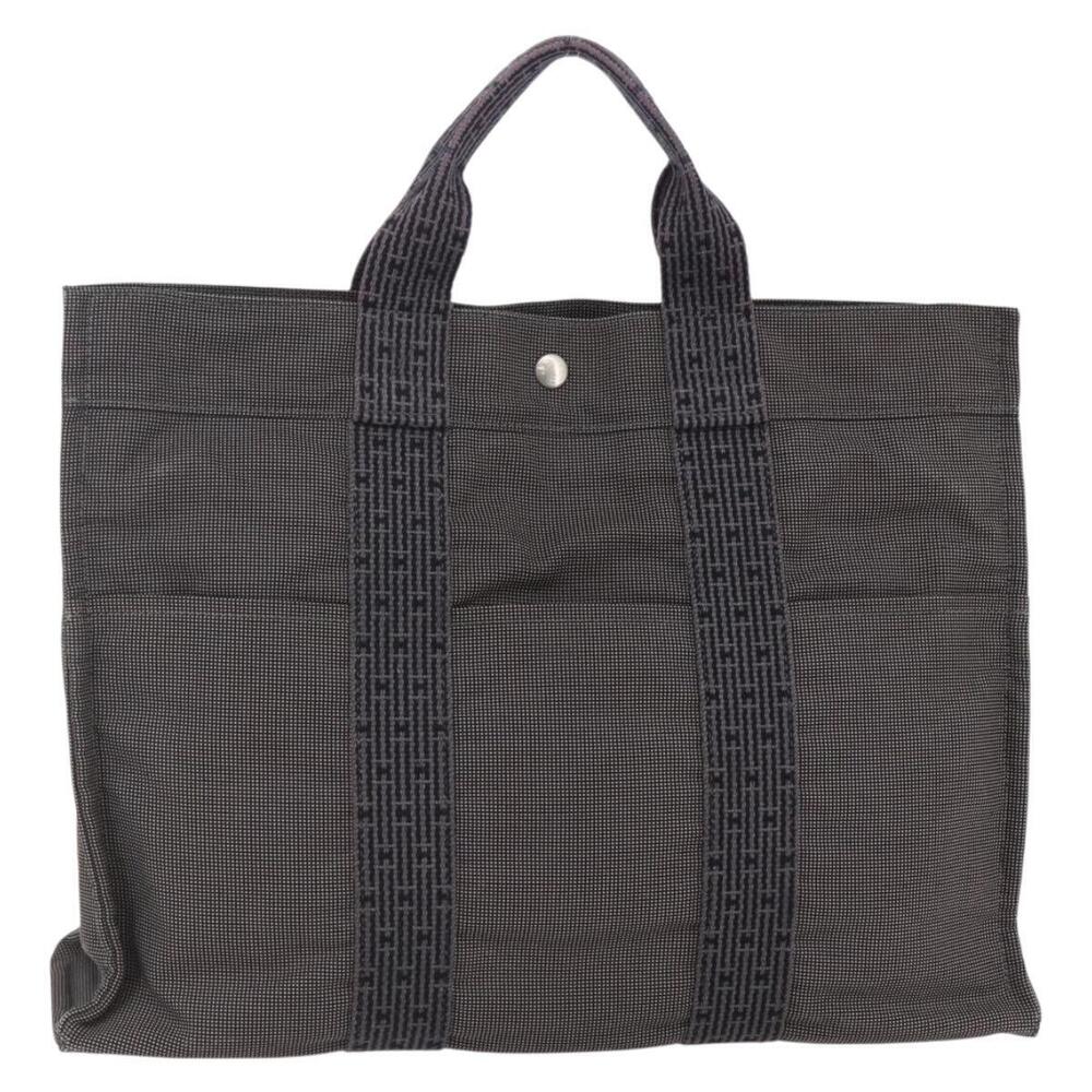 HERMES Her Line MM Hand Bag Canvas Gray Auth th6407